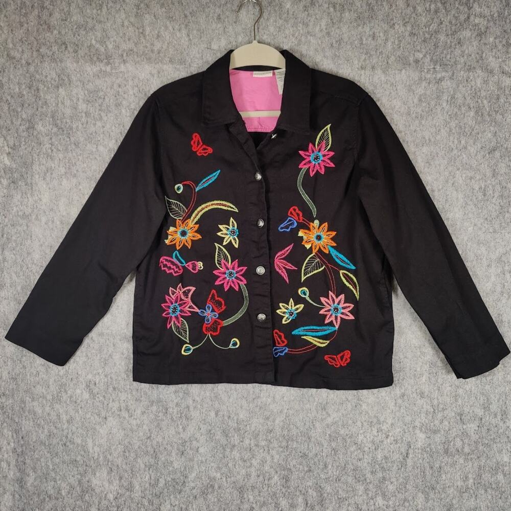 White Stag Boho Vintage Artsy Embroidery Hippie Western Denim Shirt Jacket